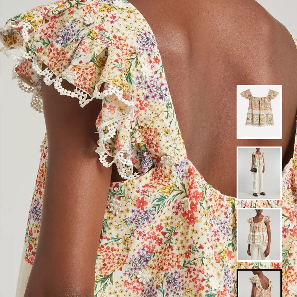 FARM Rio Cream Floral Ruffled Square-Neck Blouse - Picture 4 of 5